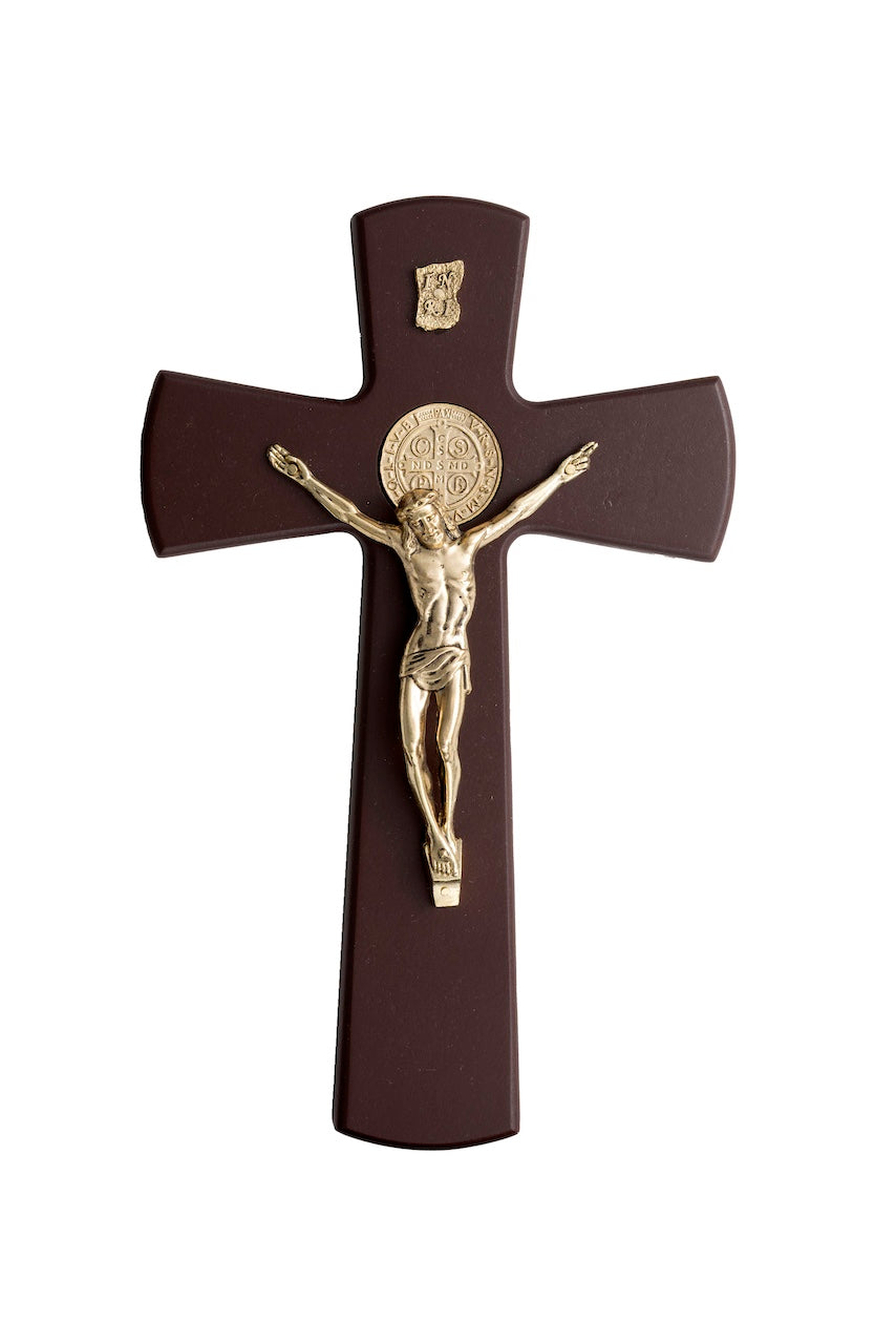 CRUZ SAN BENITO DORADA CON MADERA MEDIANA