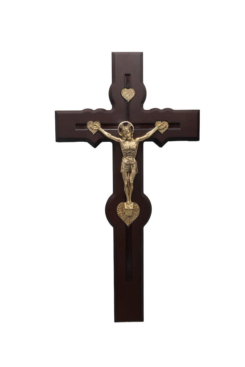 CRUZ MADERA CORAZÓN DORADO