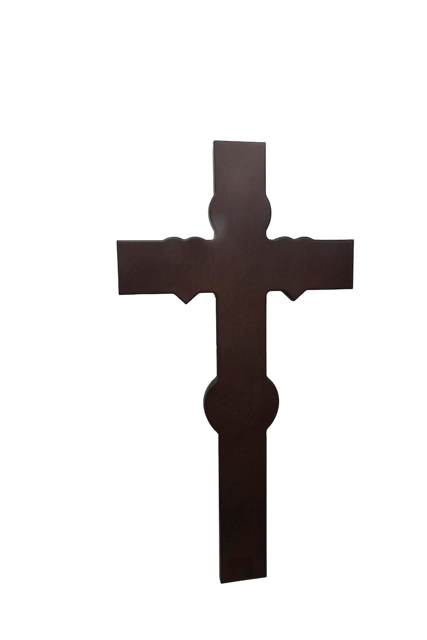 CRUZ MADERA CORAZÓN PLATA