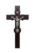 CRUZ MADERA CORAZÓN PLATA