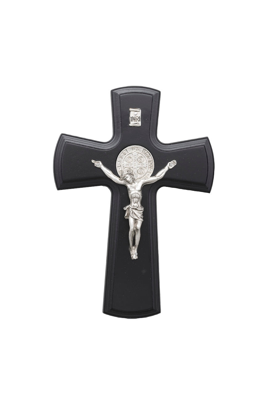 CRUZ SAN BENITO PLATA CON MADERA CHICA