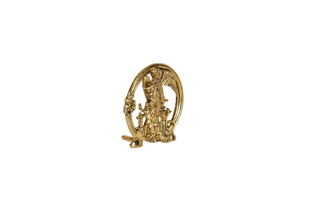MEDALLÓN ANGEL DE LA GUARDA DORADO CON BASE