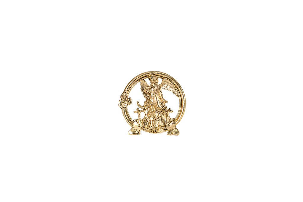 MEDALLÓN ANGEL DE LA GUARDA DORADO CON BASE