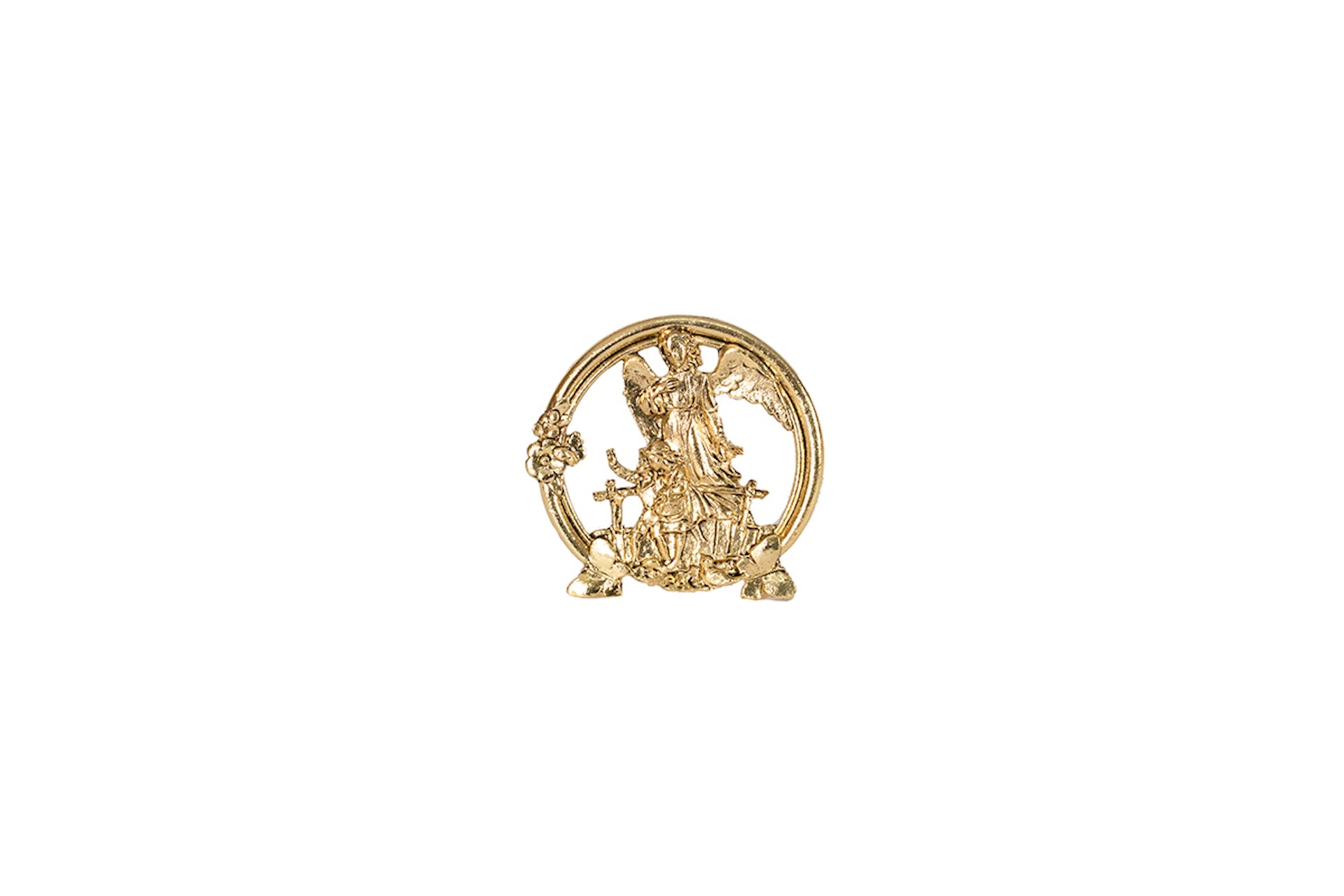 MEDALLÓN ANGEL DE LA GUARDA DORADO CON BASE