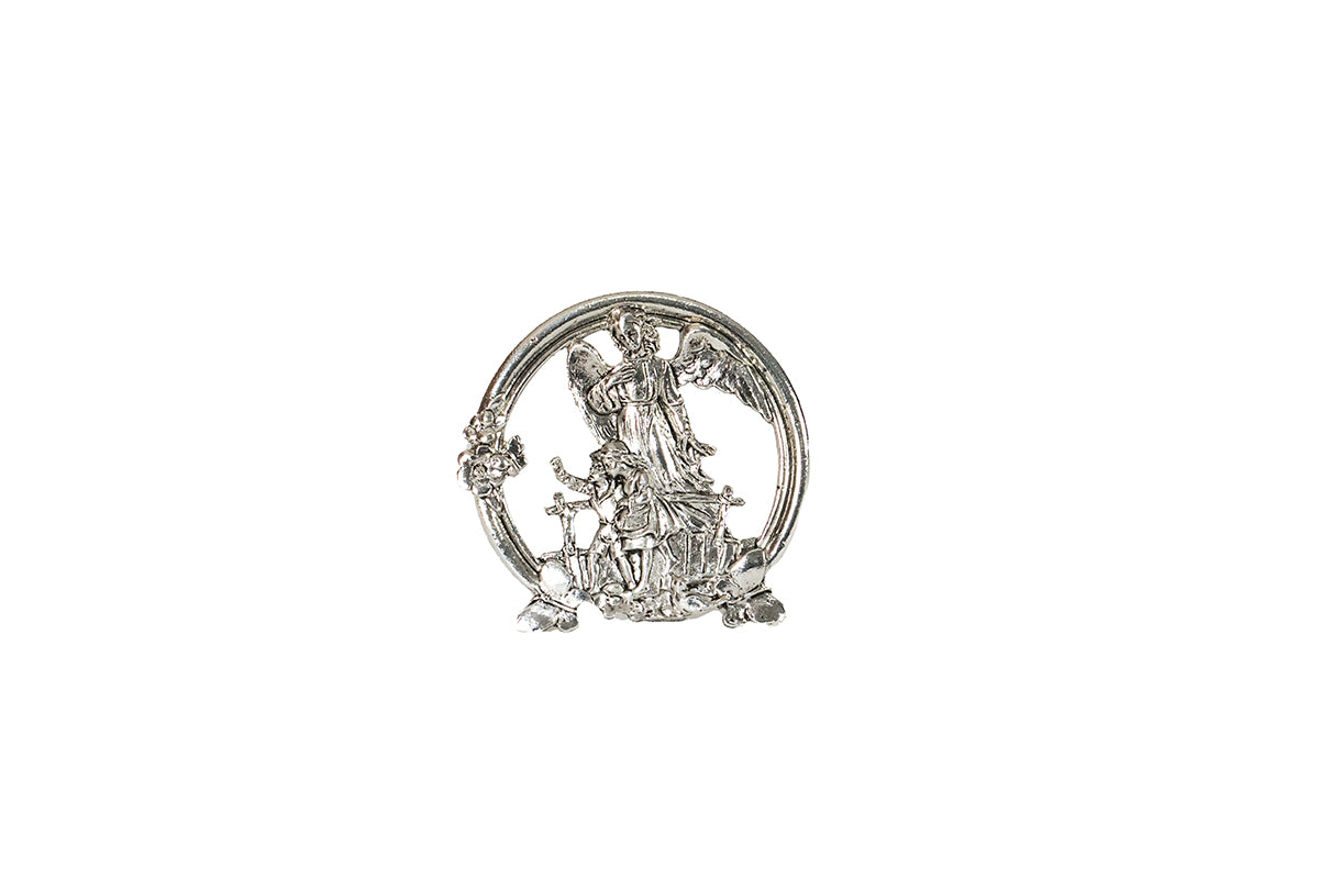 MEDALLÓN PLATA ANGEL DE LA GUARDA DE PEDESTAL