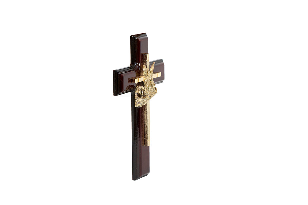 CRUZ DE MADERA ANGEL DE LA GUARDA DORADO