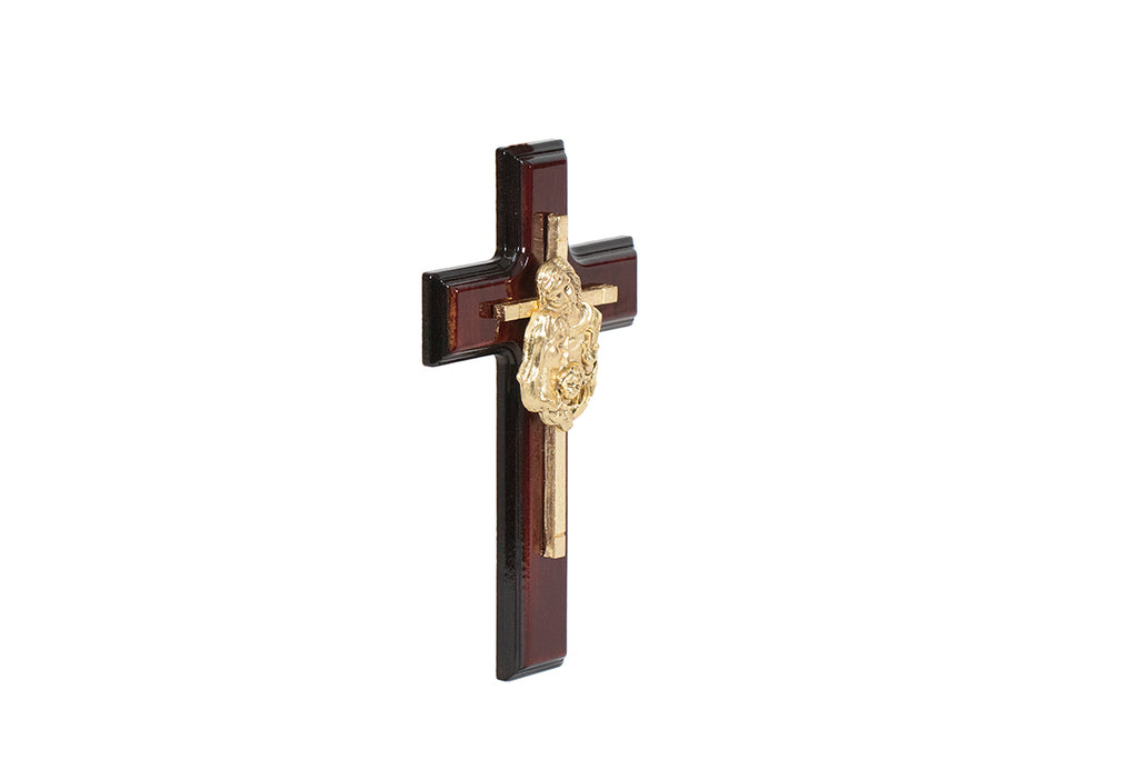 CRUZ DORADA EN MADERA MEDIO CUERPO