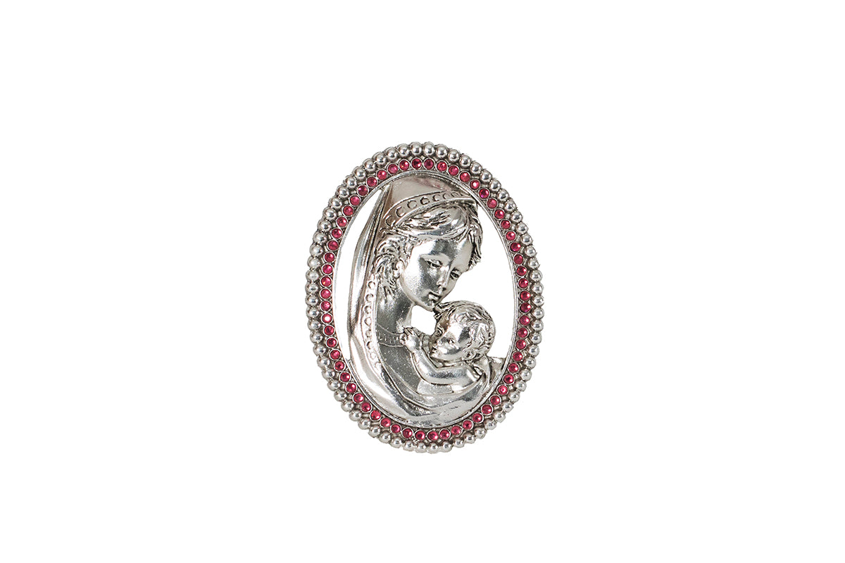 MADONA CON NIÑO EN ARO PLATA CON PIEDRA