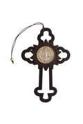 CRUZ DE MADERA SAN BENITO CON RESPLANDOR DORADA
