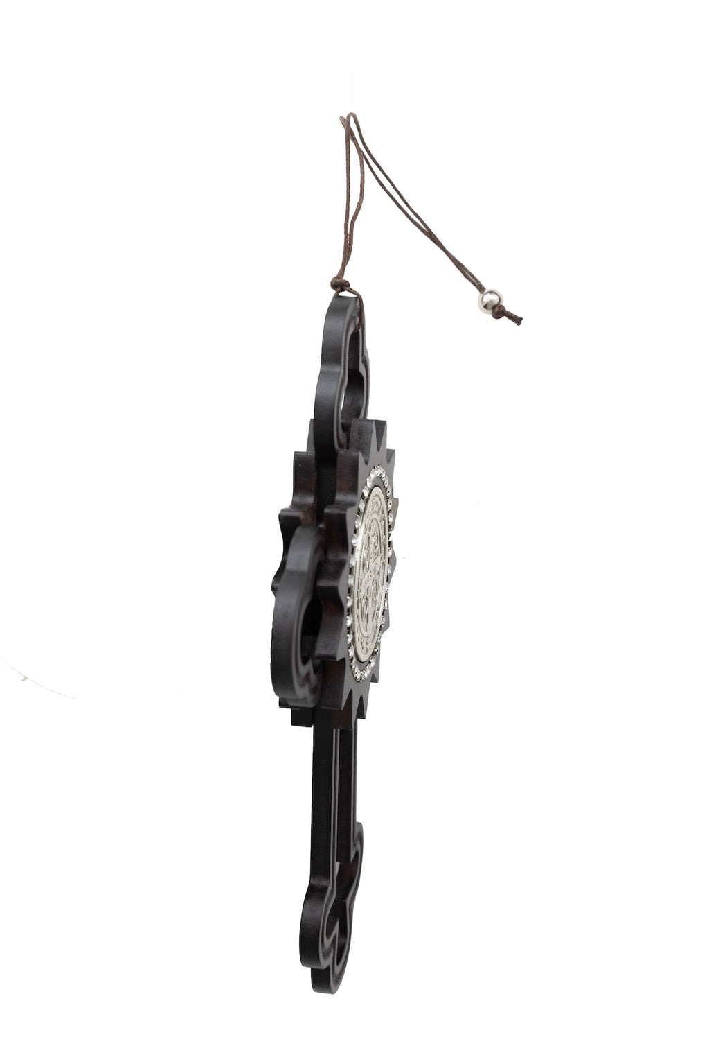 CRUZ DE MADERA SAN BENITO CON RESPLANDOR PLATA