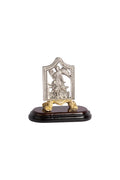 ANGEL EN MARCO DORADO CON PEDESTAL PLATA BASE MADERA