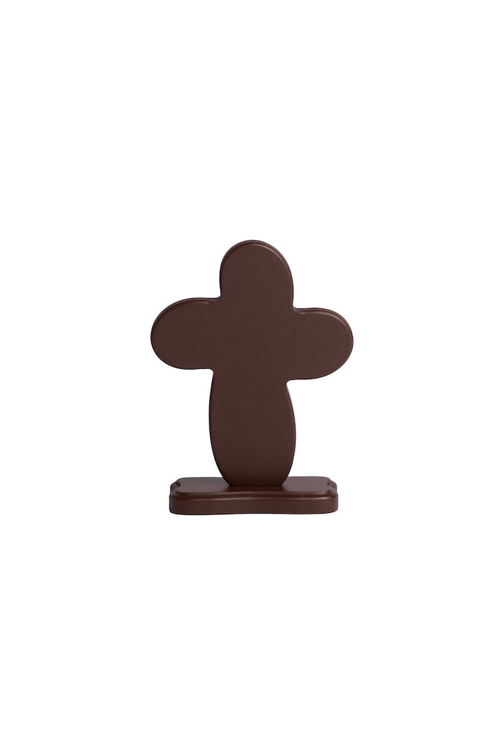 CRUZ ANGEL DORADA CON PIEDRA MADERA CON BASE