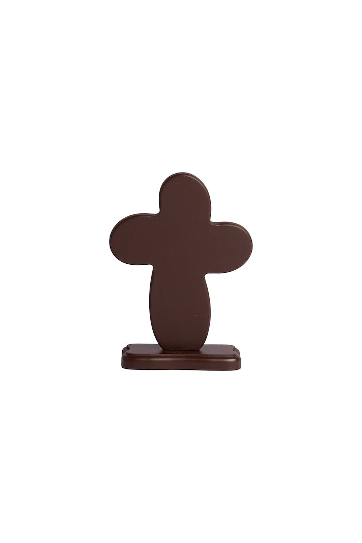 CRUZ ANGEL PLATA CON PIEDRA MADERA CON BASE