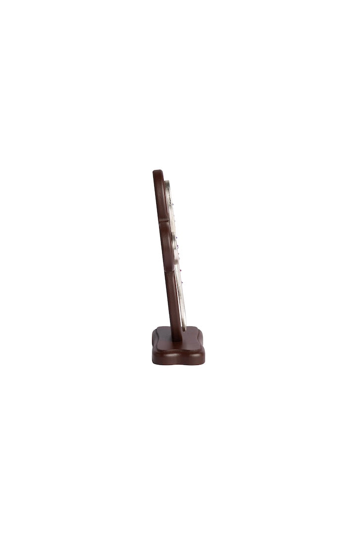 CRUZ ANGEL PLATA CON PIEDRA MADERA CON BASE