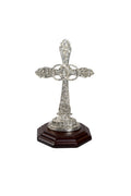 CRUZ BODA PLATA CON BASE MADERA