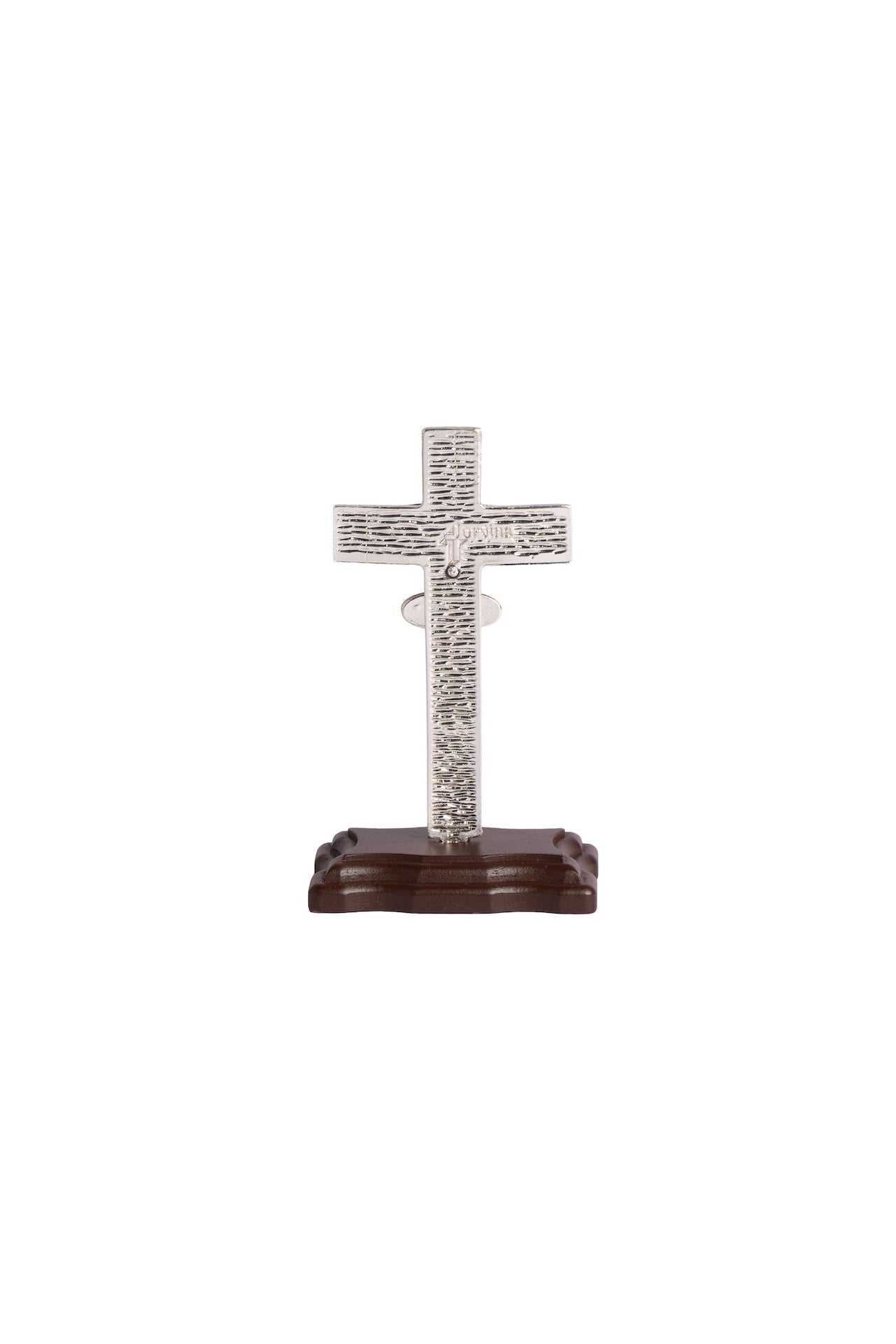 CRUZ CALIZ PLATA CON BASE MADERA