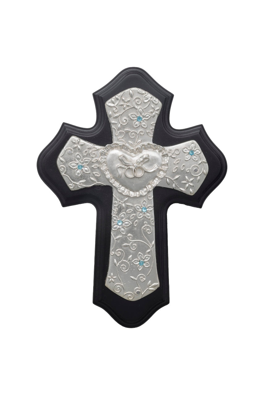 CRUZ MATRIMONIO CORAZÓN MADERA C/PIEDRA