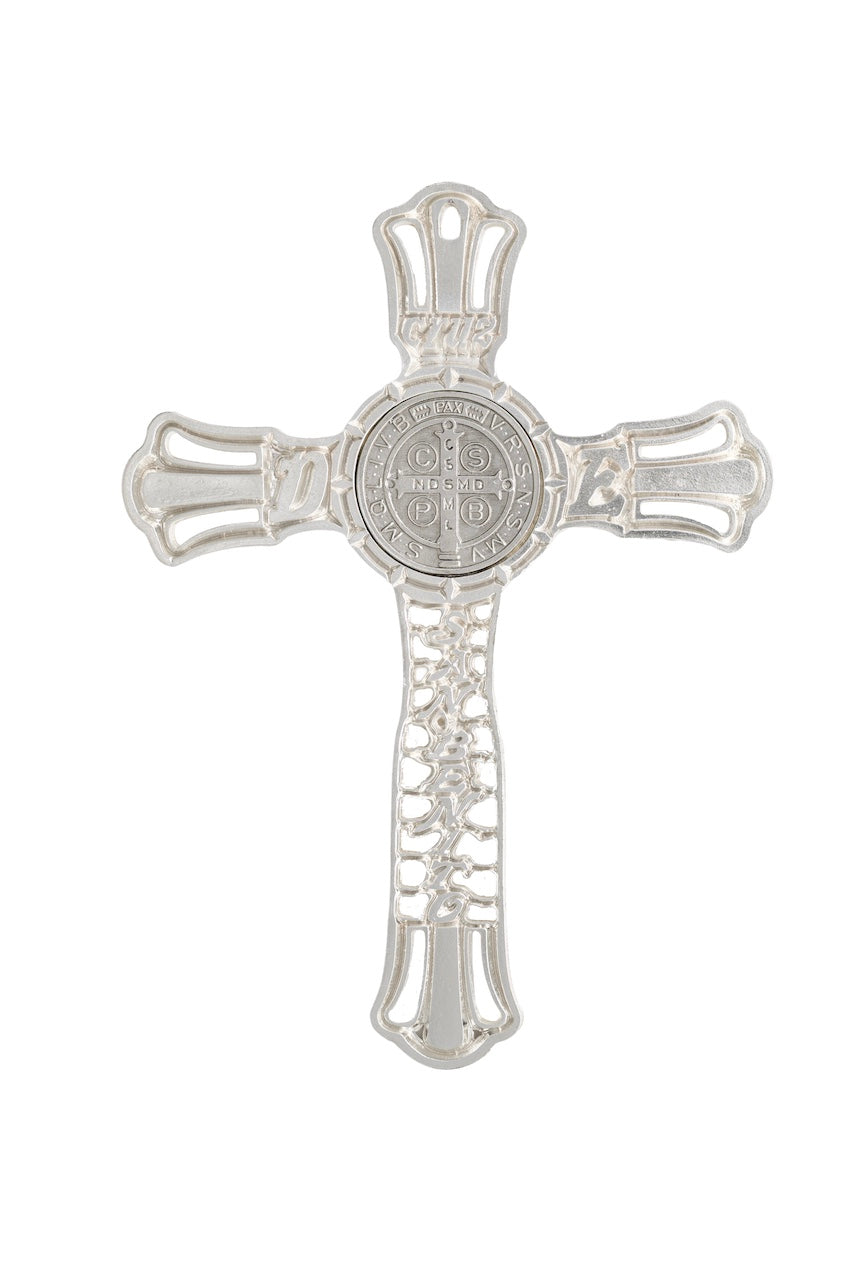 CRUZ DE SAN BENITO METÁLICA PLATA