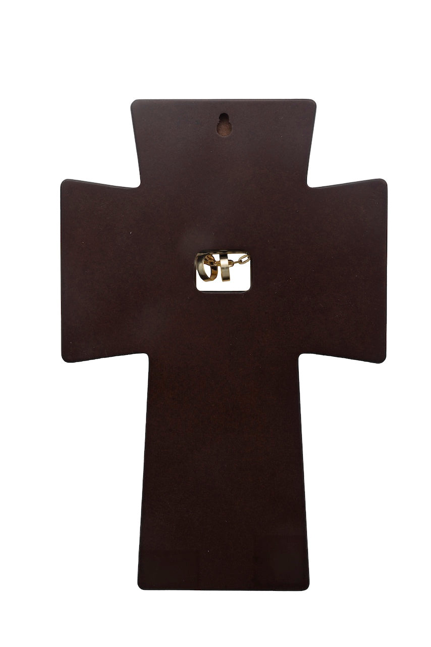 CRUZ CON TEXTO AMOR PARA MATRIMONIO DORADA EN MADERA