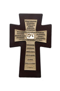CRUZ CON TEXTO AMOR PARA MATRIMONIO DORADA EN MADERA