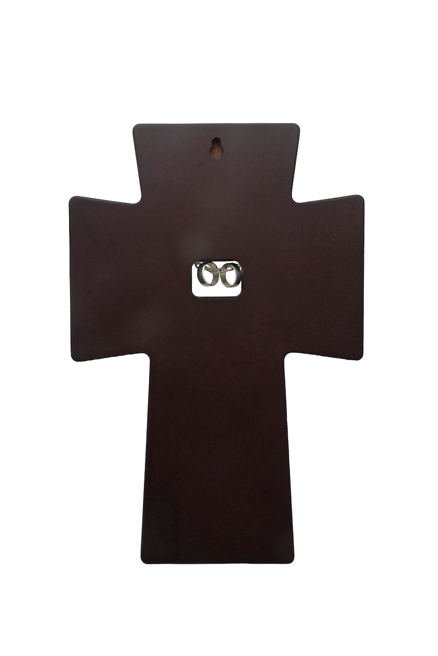 CRUZ CON TEXTO AMOR PARA MATRIMONIO PLATA  EN MADERA