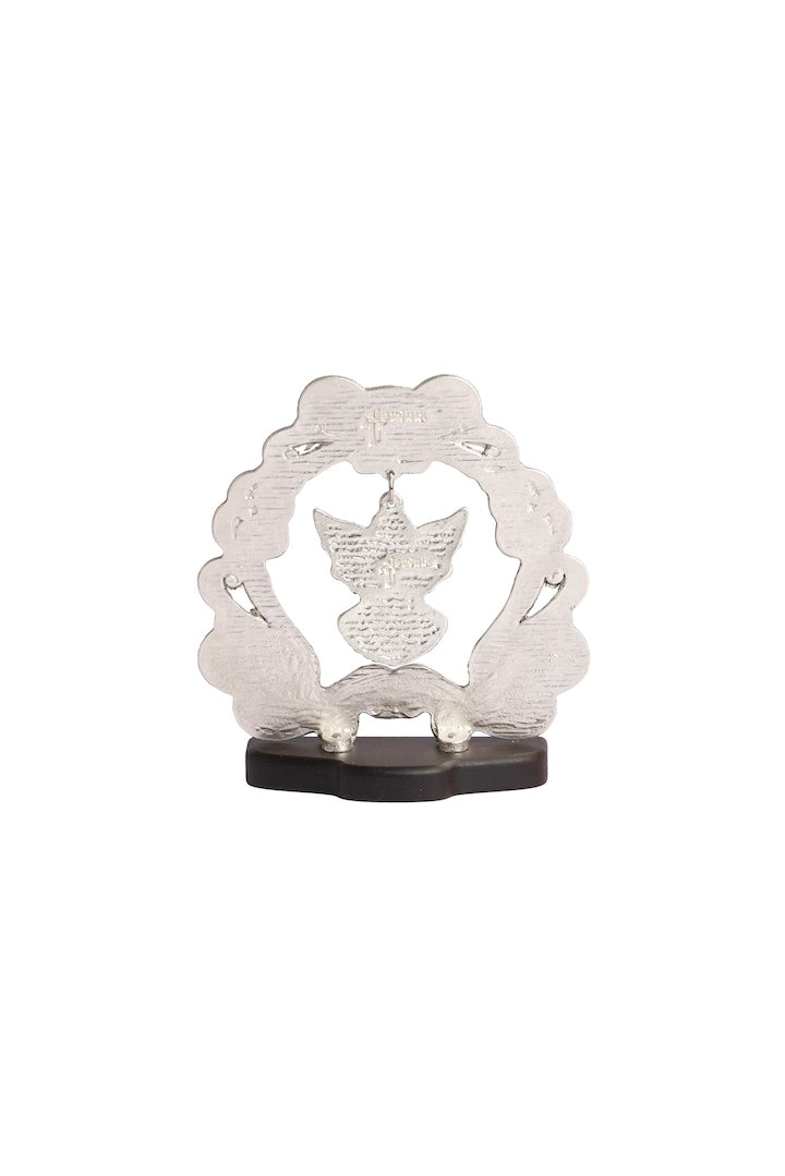 MARCO ANGEL COLGANTE PLATA CON BASE MADERA