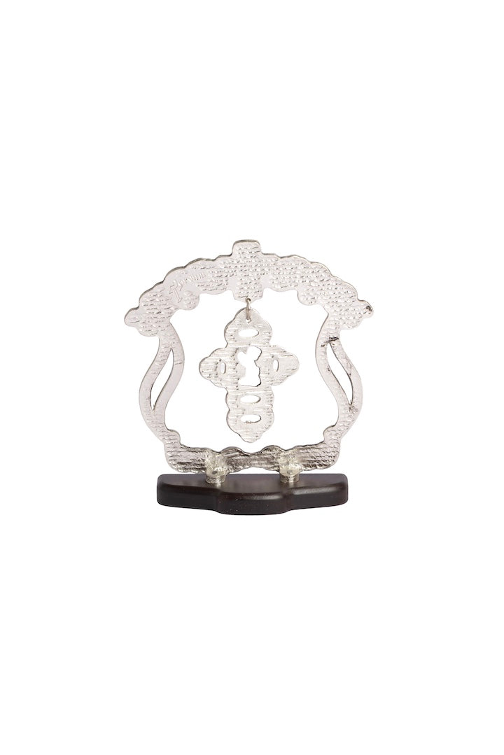 MARCO CRUZ ANGEL COLGANTE PLATA CON BASE MADERA