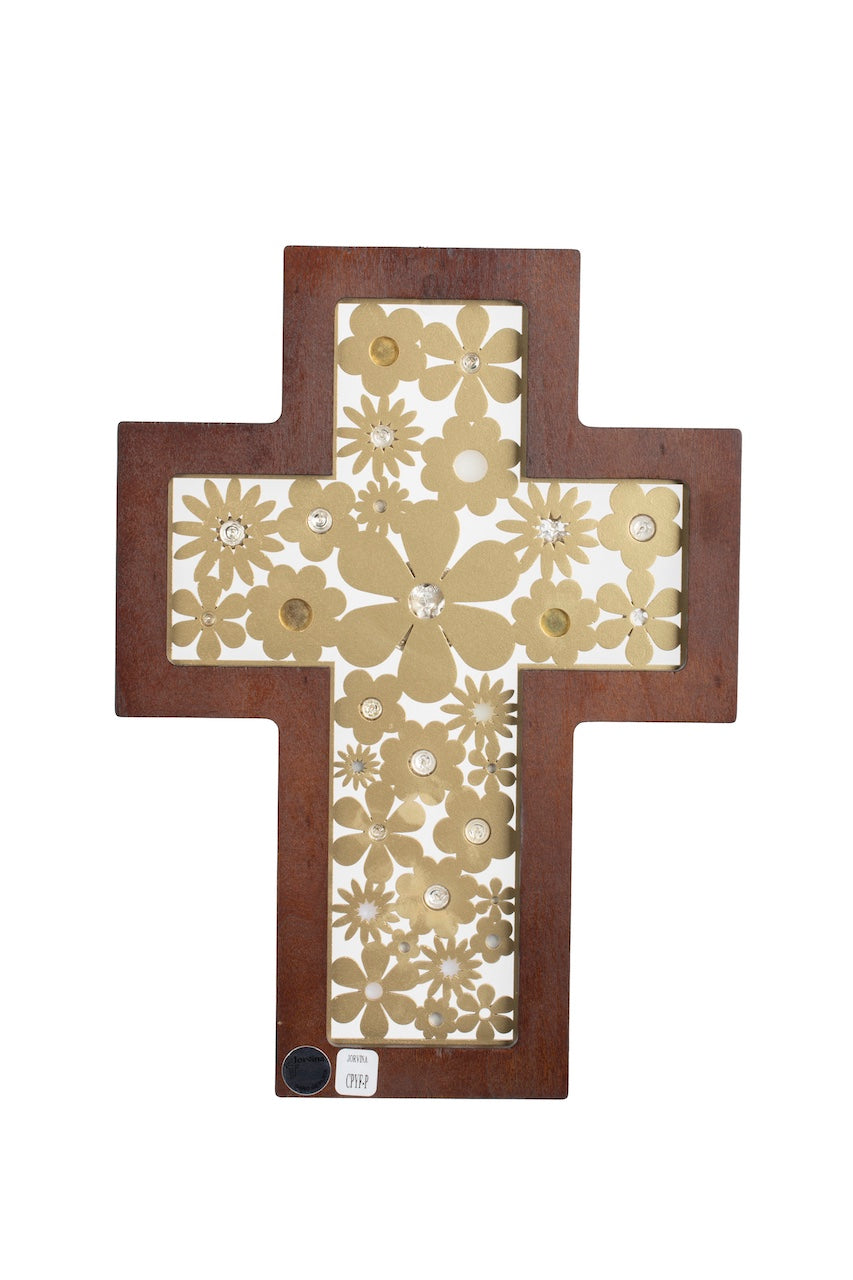 CRUZ PEDRERIA CON FLORES ORO
