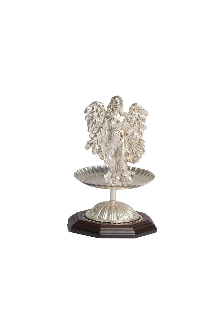 ARCANGEL PLATA CON BASE MADERA