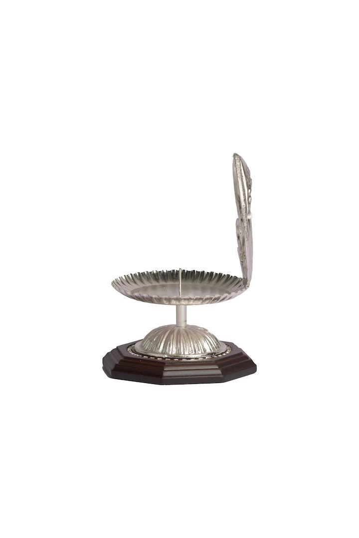 MADONA C/NIÑO PLATA CON BASE MADERA