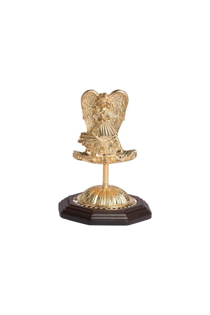 ANGEL NIÑA DORADA CON BASE MADERA