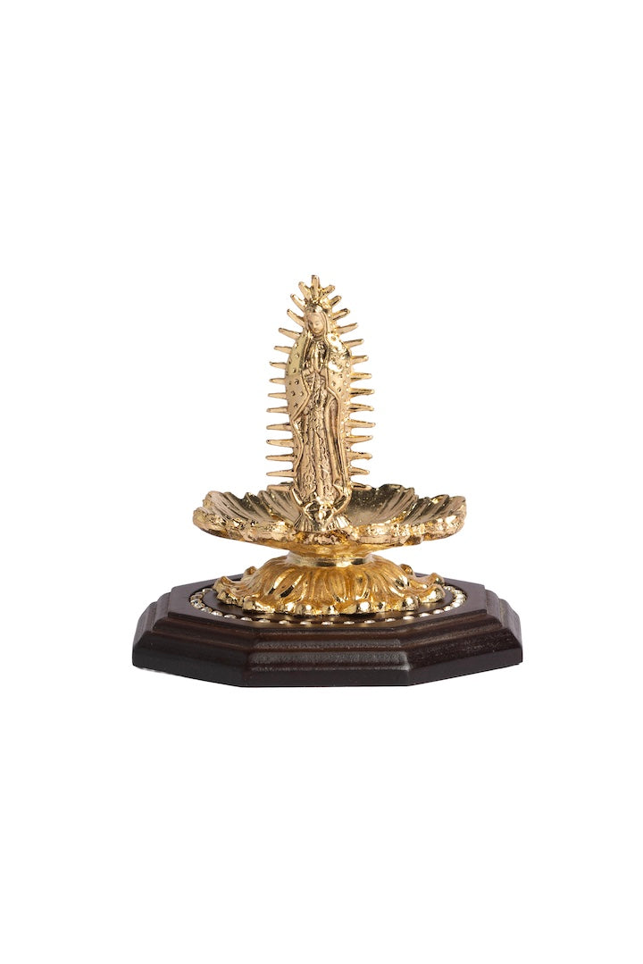 VIRGEN DE GPE. DORADA CON BASE MADERA