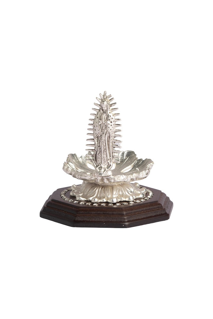VIRGEN DE GPE. PLATA CON BASE MADERA