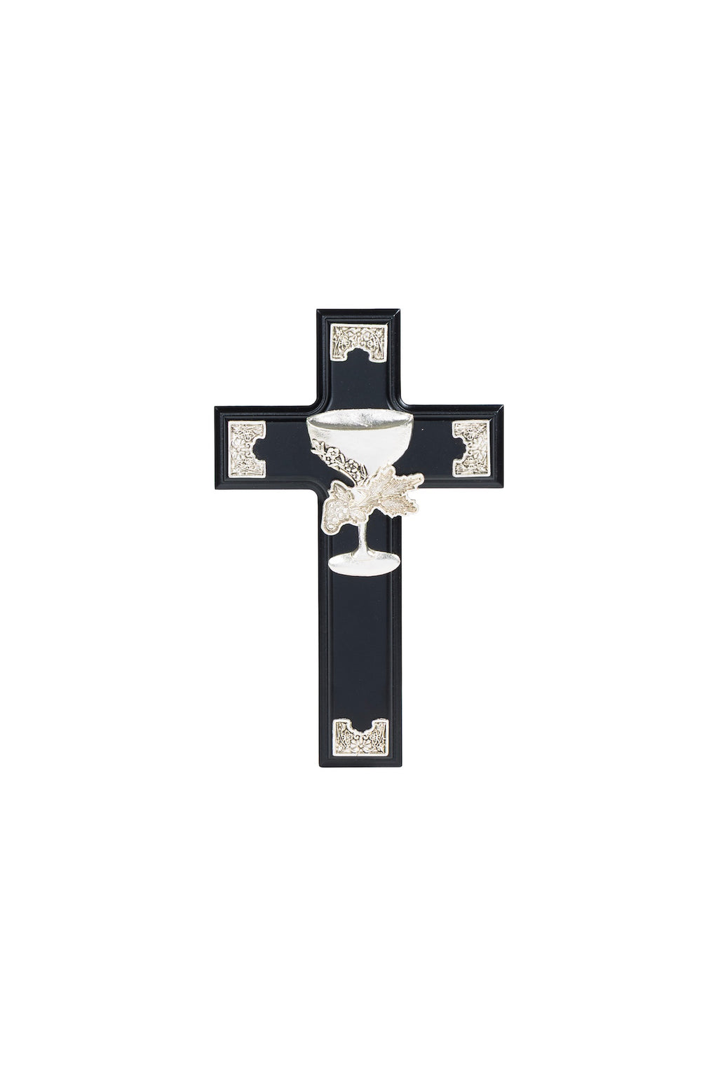 CRUZ MADERA CON CALIZ PLATA