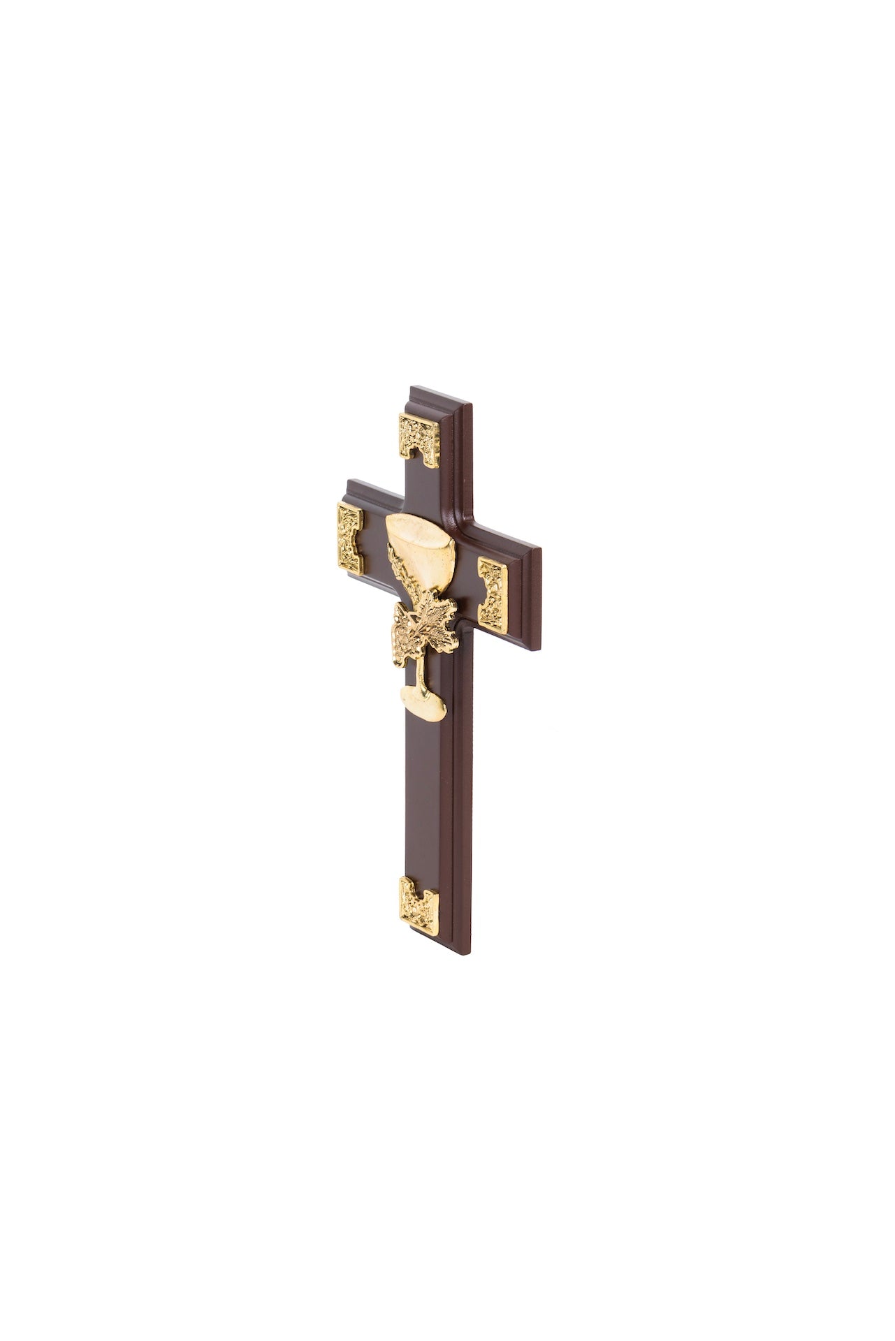 CRUZ MADERA CON CALIZ DORADO