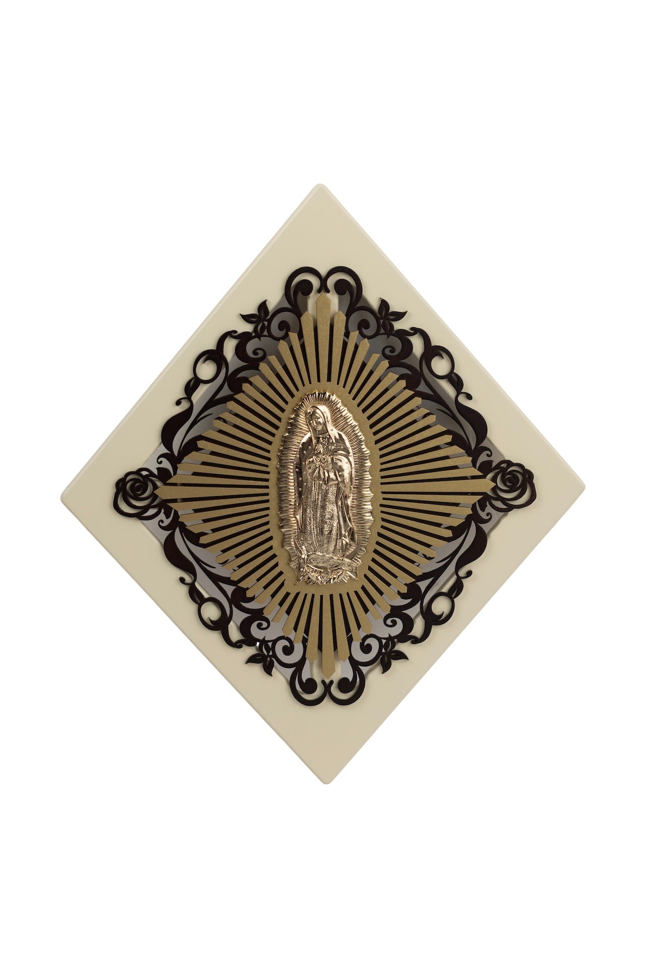 CUADRO ROMBO VIRGEN GUADALUPE BEIGE