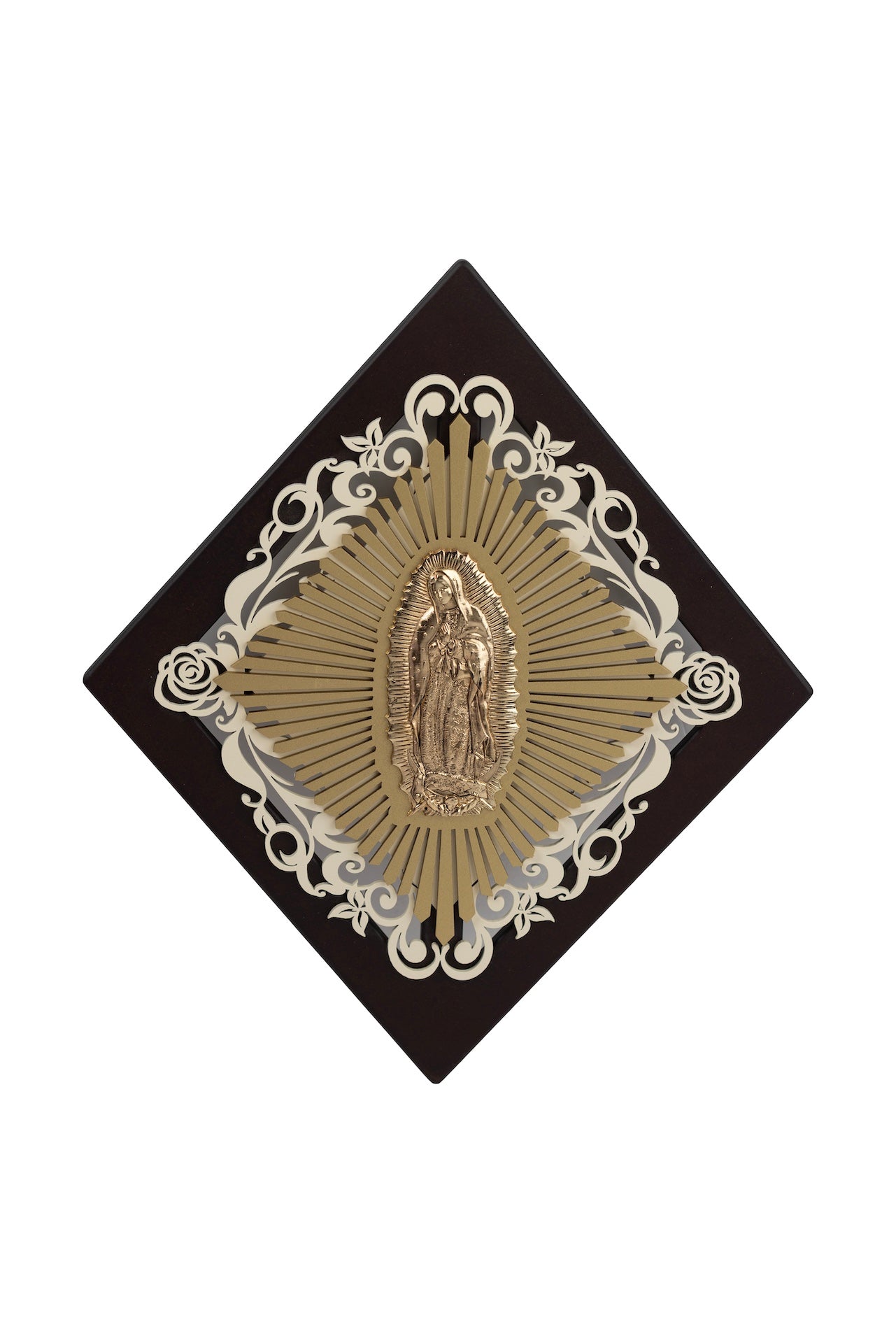 CUADRO ROMBO VIRGEN GUADALUPE CAFÉ