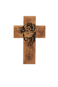 CRUZ MADERA TALLADA ROSTRO DE JESUS