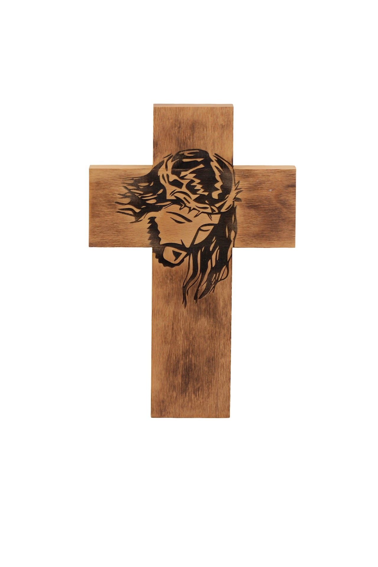 CRUZ MADERA TALLADA ROSTRO DE JESUS