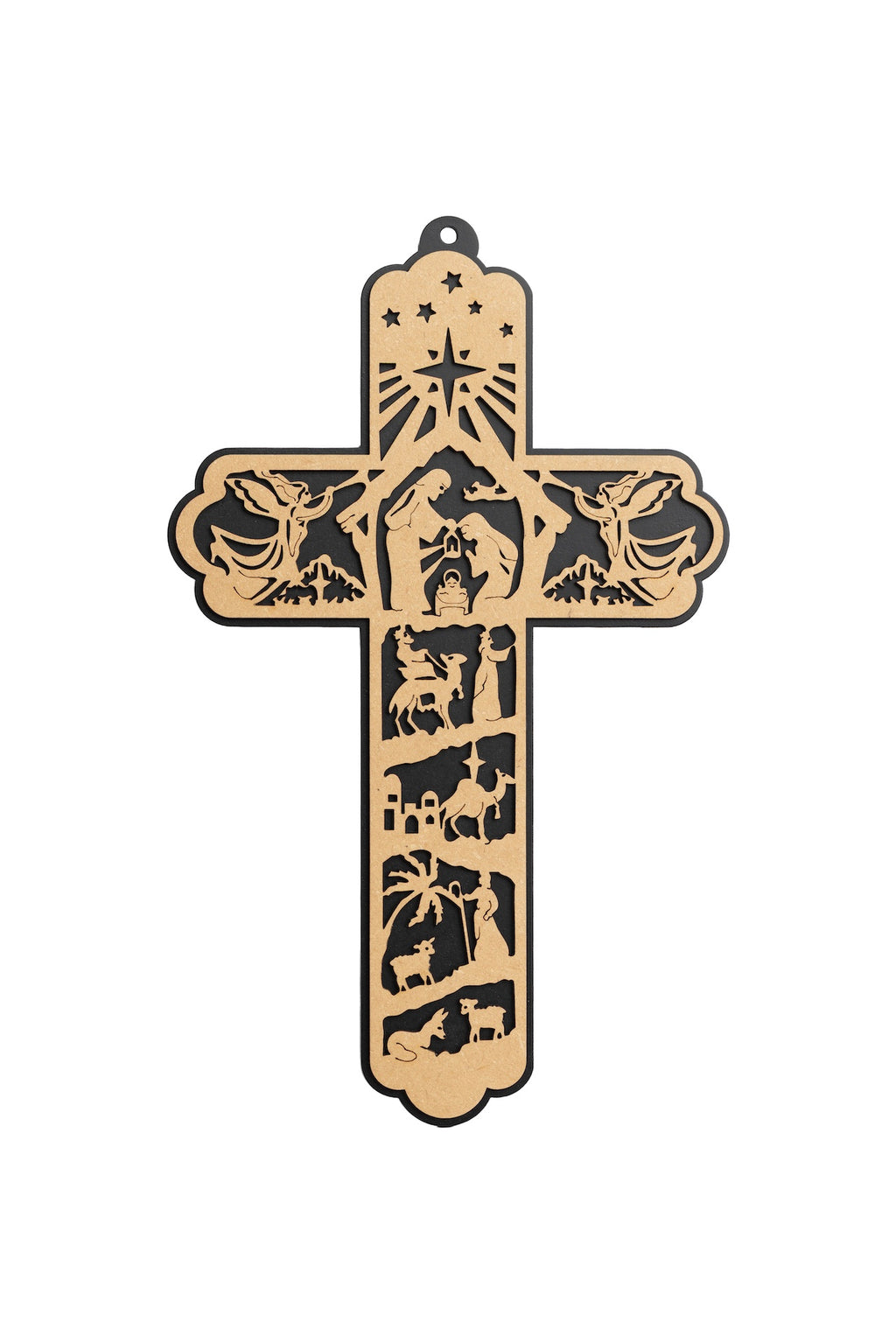 CRUZ NAVIDAD GRABADA EN MADERA MOD A.