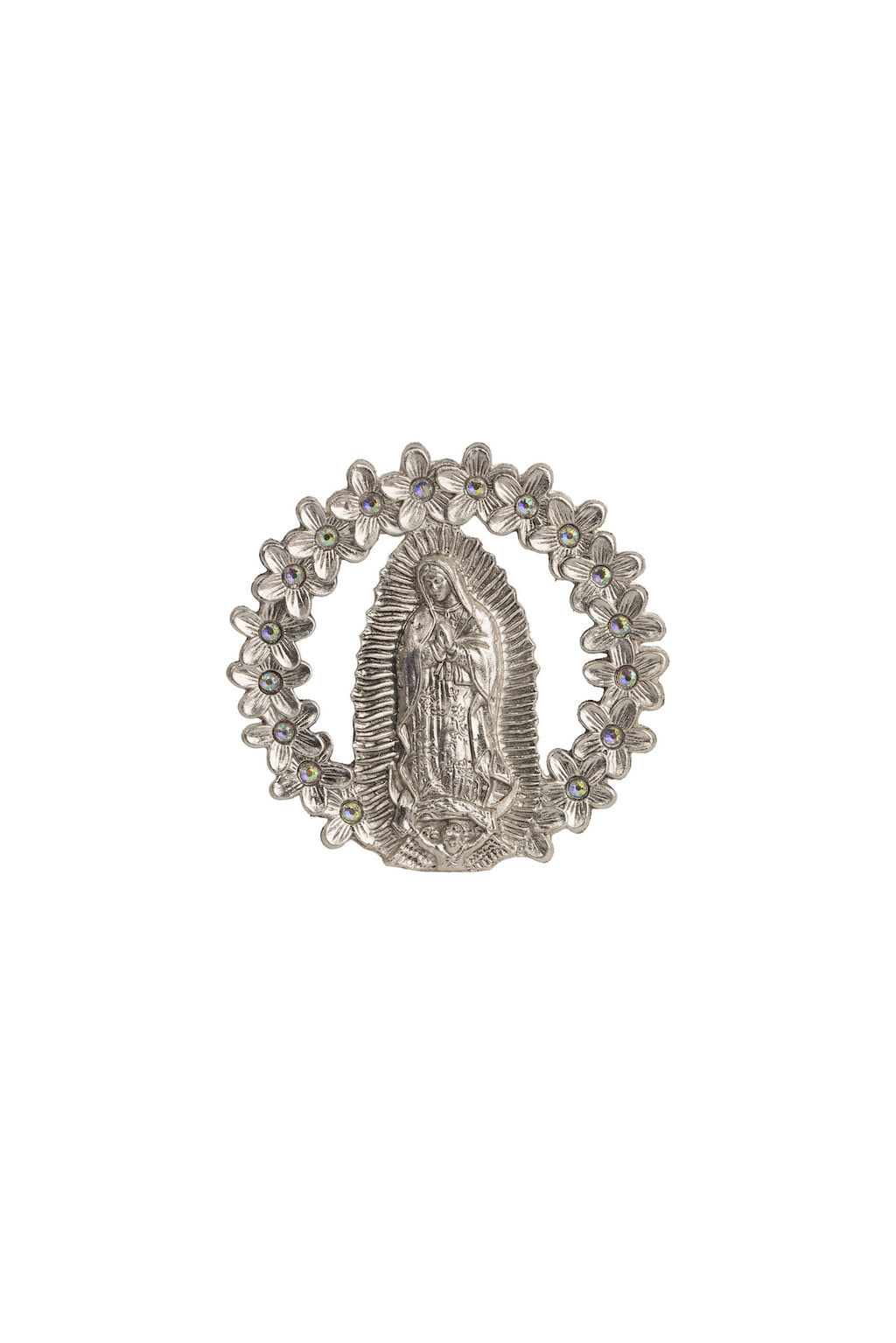 VIRGEN GUADALUPE EN ARO PLATA CON PIEDRA