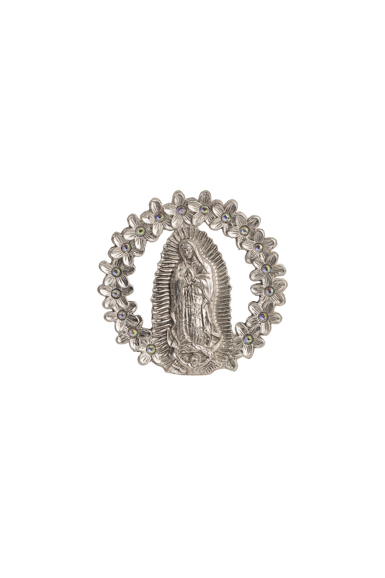 VIRGEN GUADALUPE EN ARO PLATA CON PIEDRA
