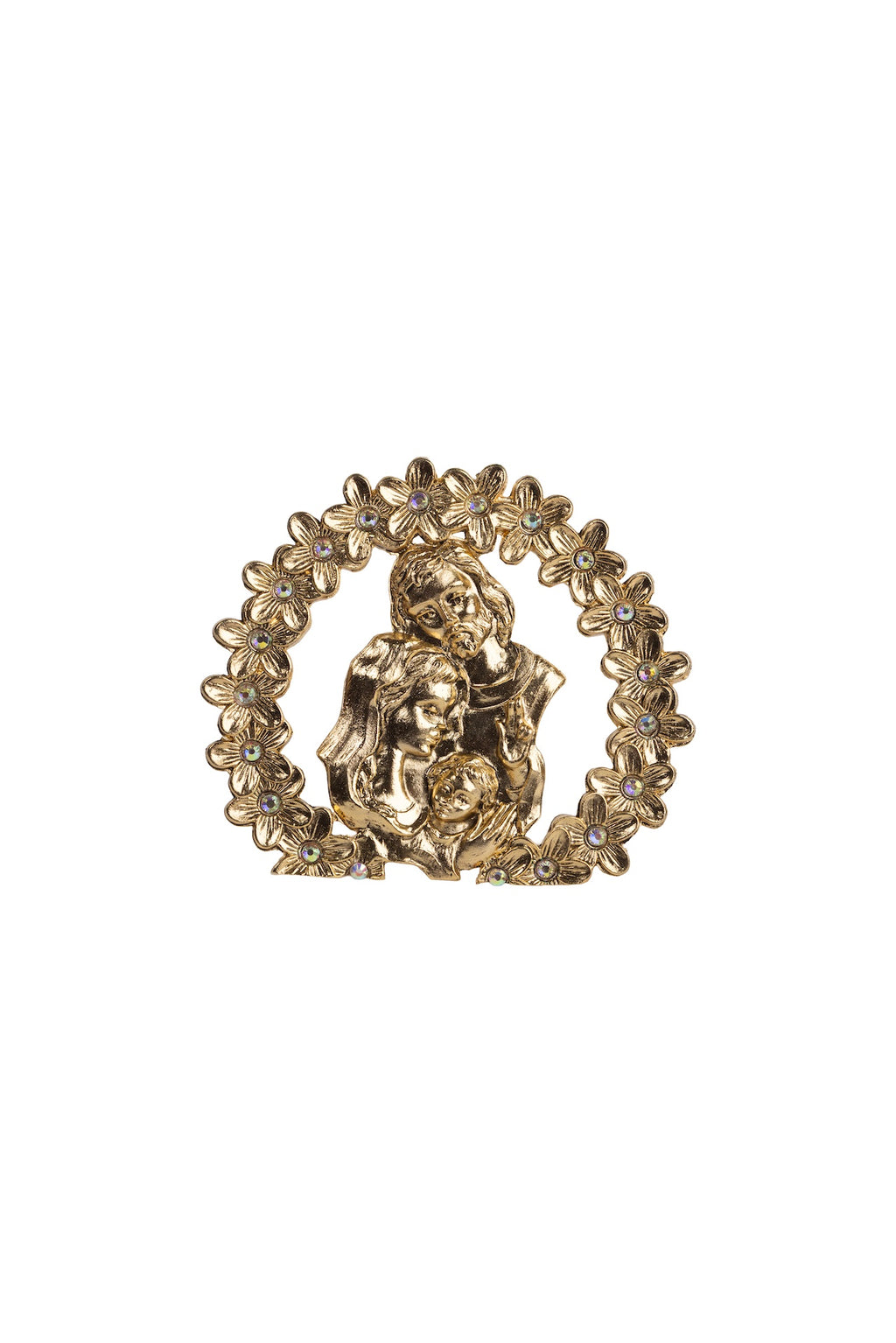 MEDALLÓN ARO SAGRADA FAMILIA DORADO CON PIEDRA