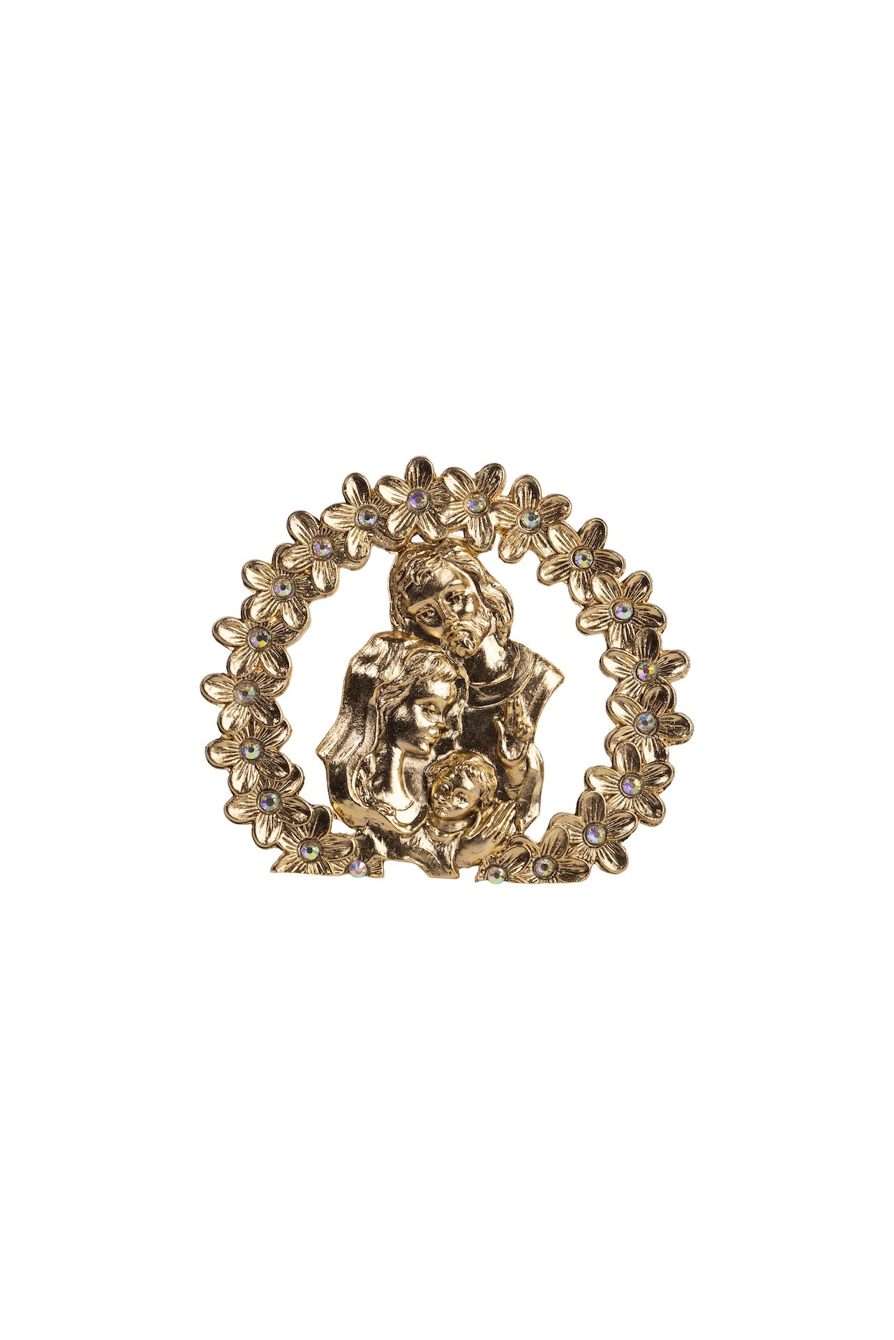 MEDALLÓN ARO SAGRADA FAMILIA DORADO CON PIEDRA