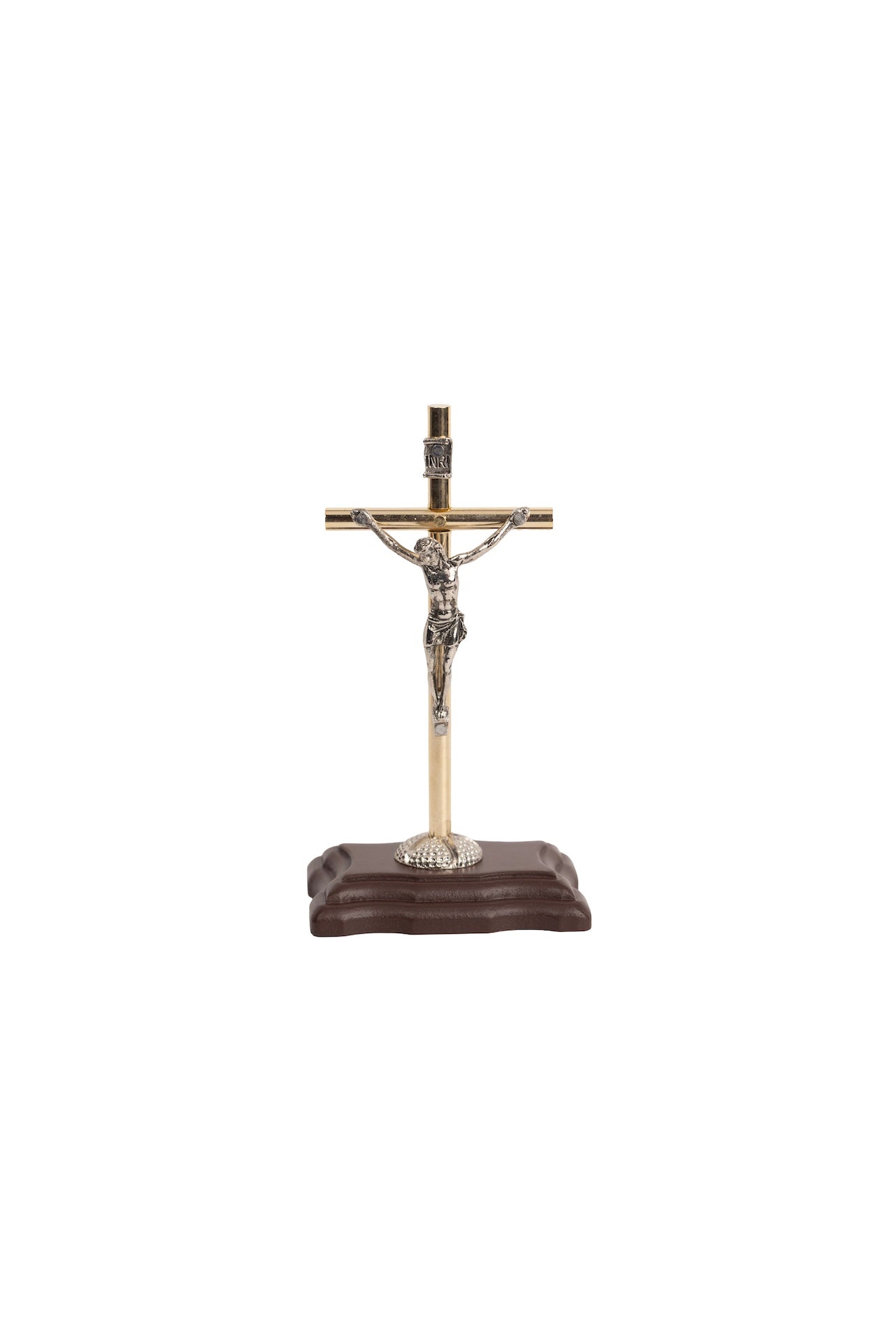 CRISTO #3 PLATINADO CON BASE MADERA