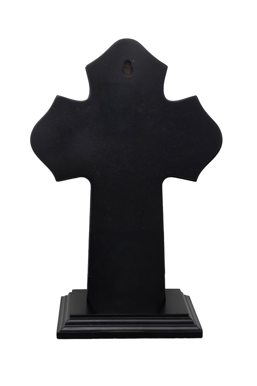 CRUZ MATRIMONIO CORAZÓN C/PIEDRA BASE MADERA