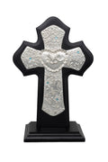 CRUZ MATRIMONIO CORAZÓN C/PIEDRA BASE MADERA