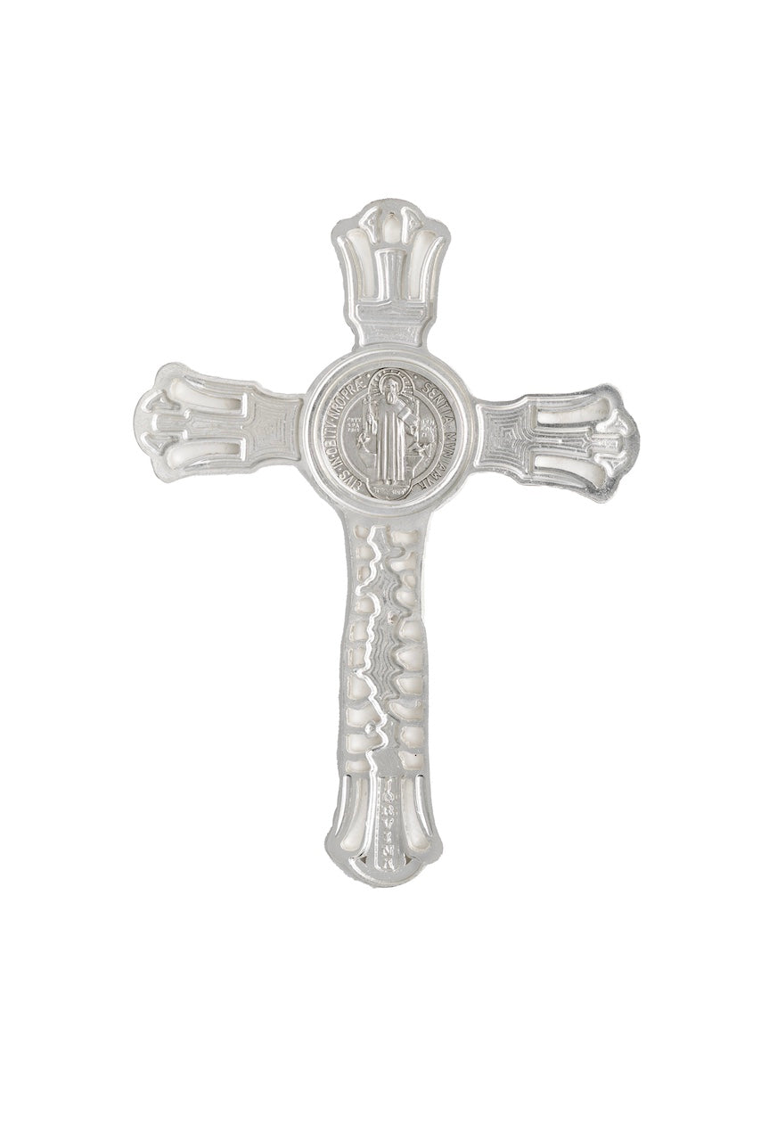 CRUZ DE SAN BENITO METÁLICA PLATA