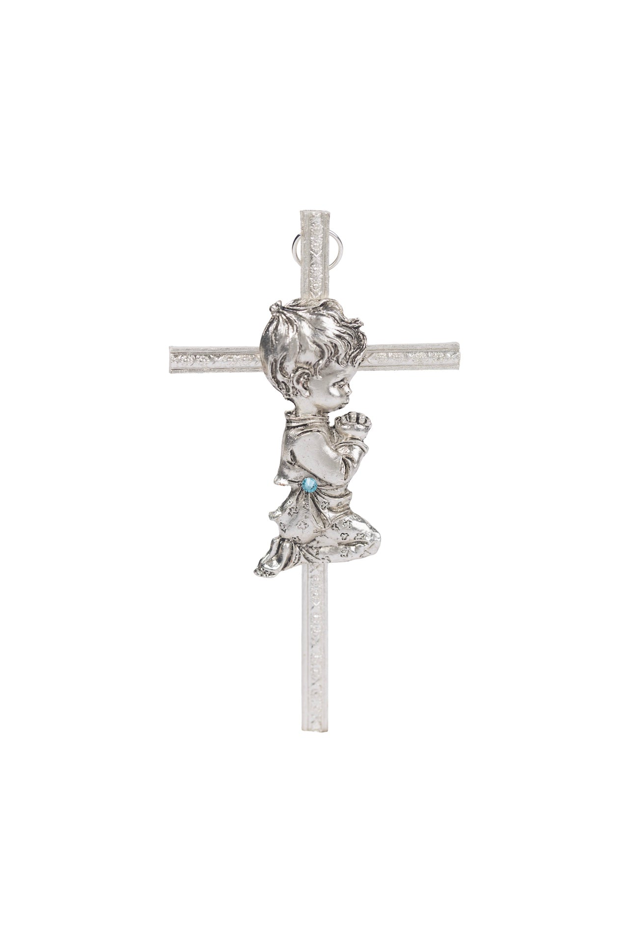 CRUZ PLATA BAUTIZO NIÑO CON PIEDRA