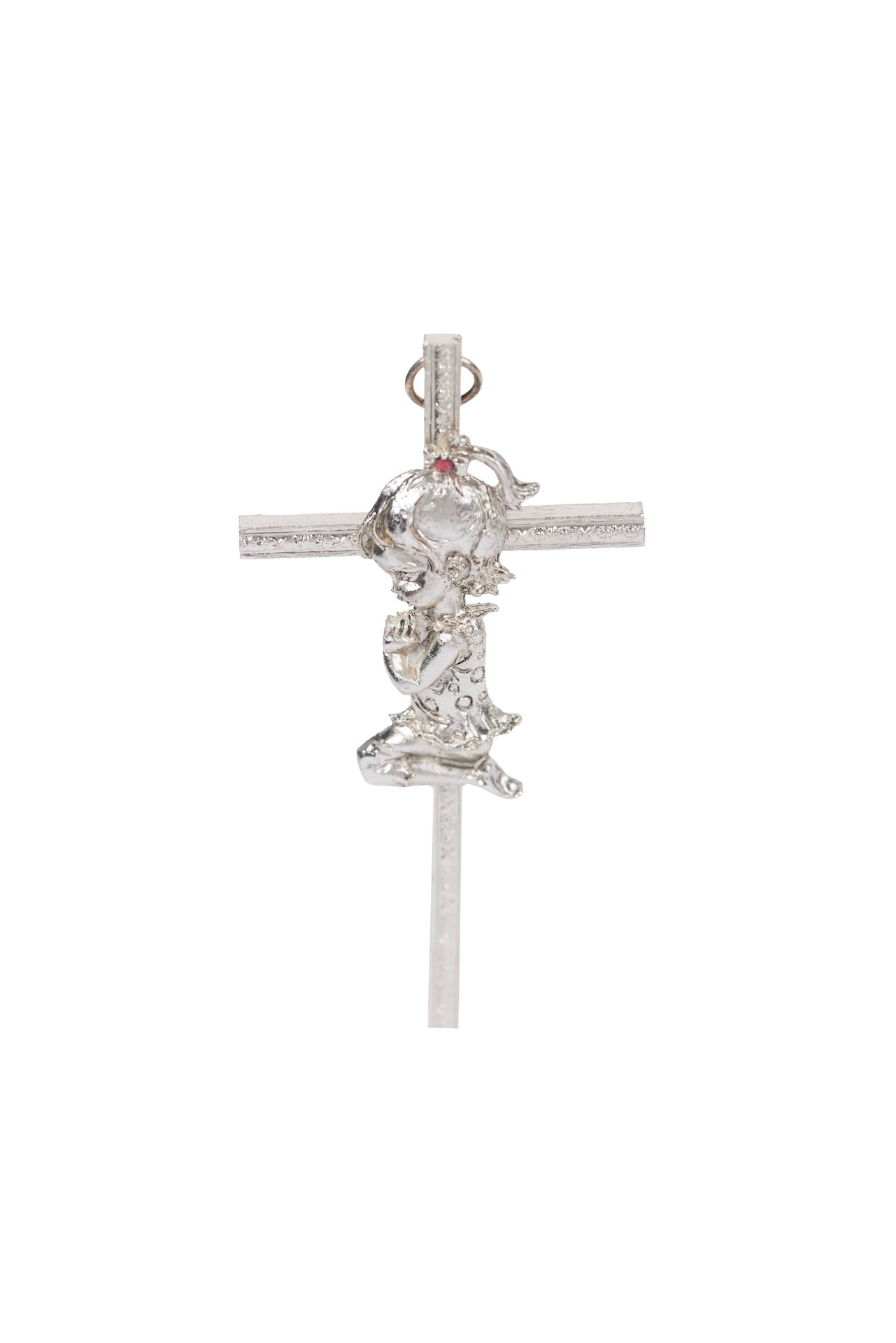 CRUZ PLATA BAUTIZO NIÑA CON PIEDRA
